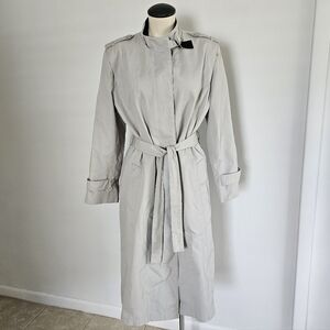 Misty Harbor Vintage Gray Structured Button-down Midi Belted Trench Coat Size 14